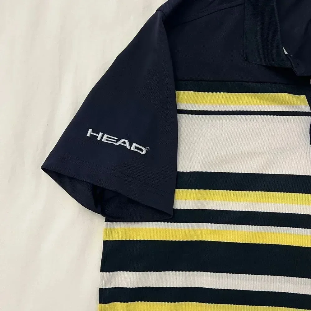 HEAD Tennis Golf Performance Polo Navy Yellow Striped Men’s Large